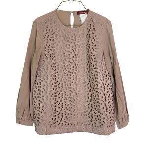 Max Mara Studio Dusty Rose Silk Layered embroidered eyelet  long‎ sleeve blouse